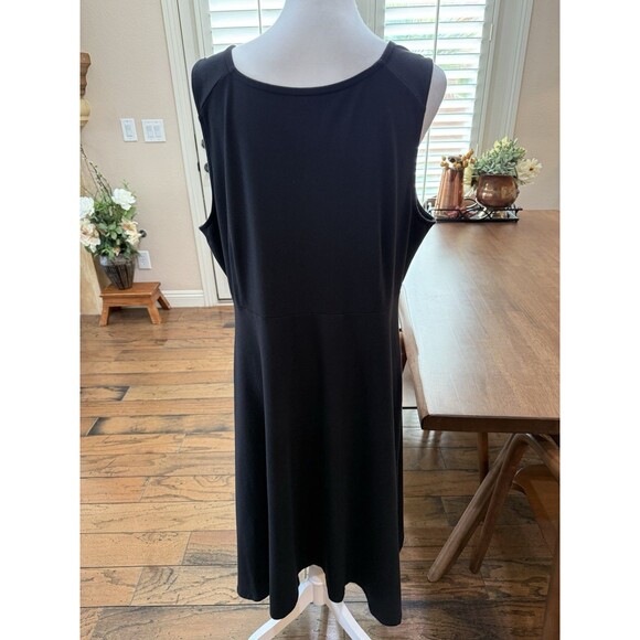EILEEN FISHER XL Black Sleeveless Wrap V-Neck Dress Organic Cotton Stretch USA - Picture 3 of 9